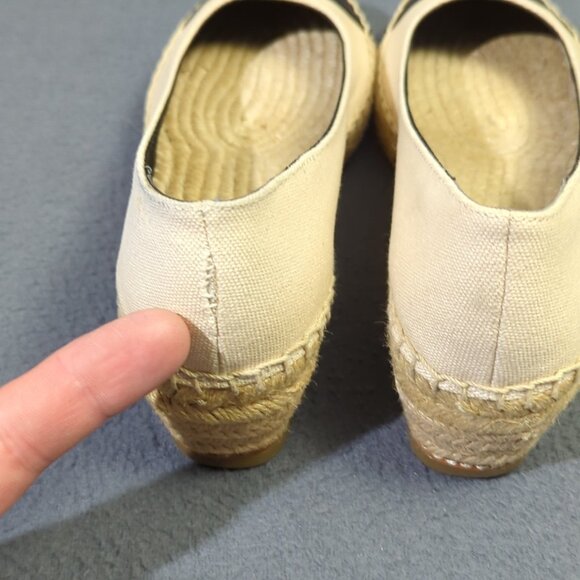 Tory Burch Shoes Women's 7 Cream Color Block Espadrille Recycled Canvas Nappa - Picture 8 of 13